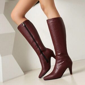 NEW Burgundy Knee-High Heeled Boots | Size 8.5 | Chic Fall/Winter